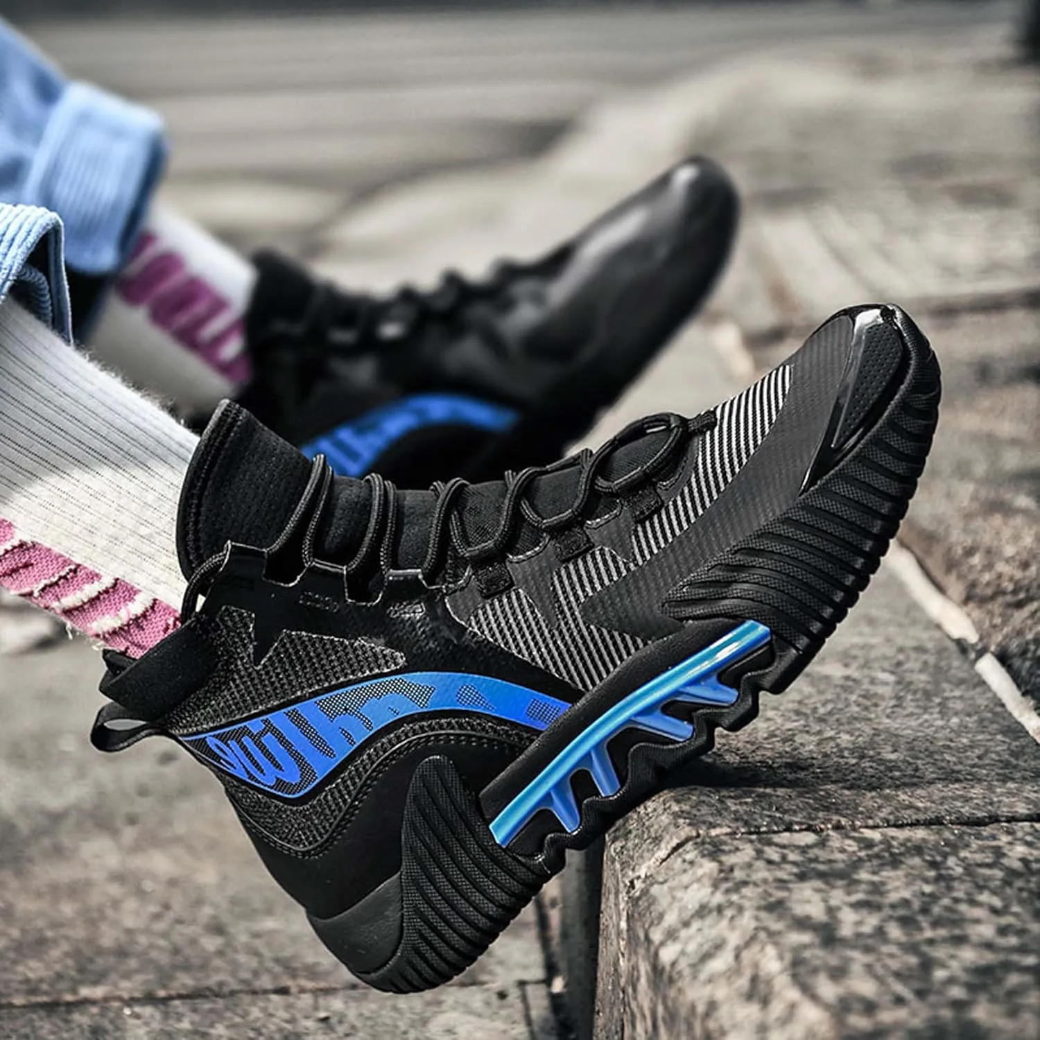 Usoway Men's Basketball Shoes Fashion Sneakers Breathable Non-Slip Walking Outdoor Training Sports Running Shoes Cushioned Fitness Tennis Shoes