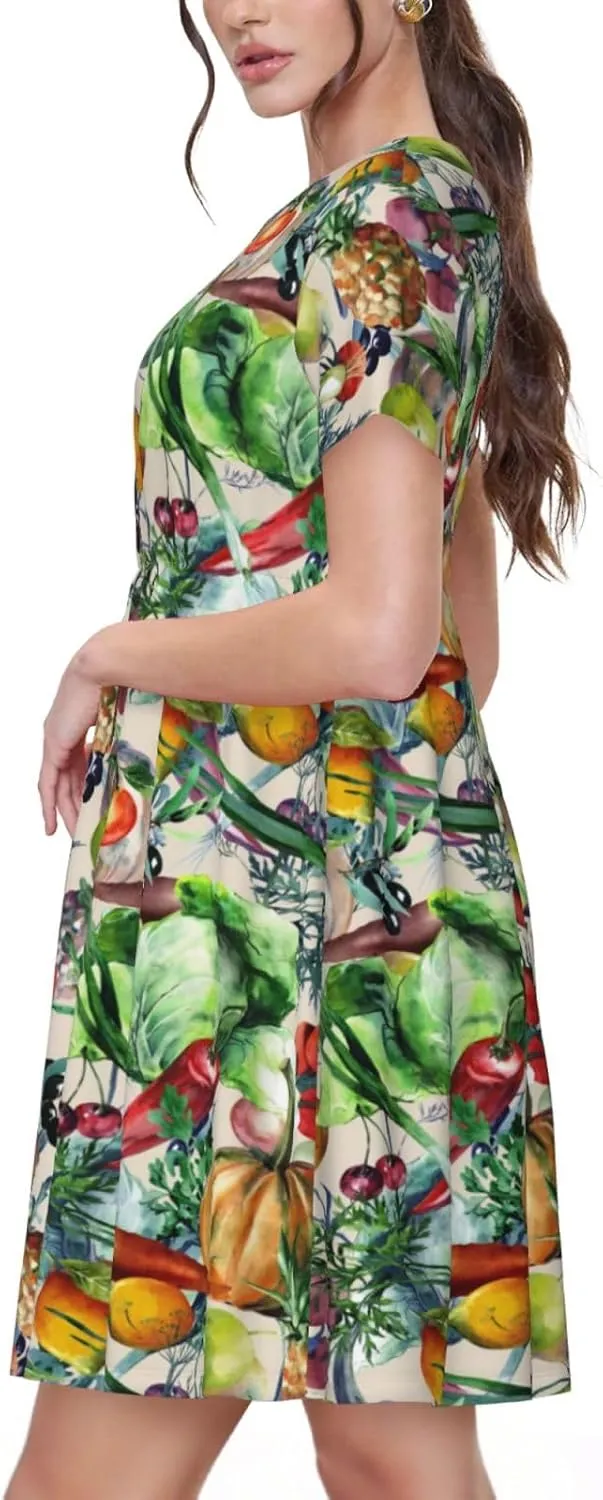 Vegan for Women's Casual Short Sleeve Dress with Pockets Dress for Summer,Travel,Lounging-