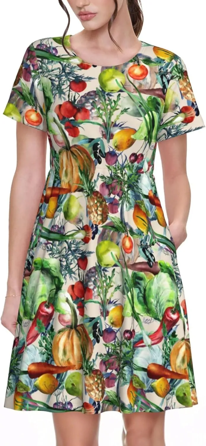 Vegan for Women's Casual Short Sleeve Dress with Pockets Dress for Summer,Travel,Lounging-