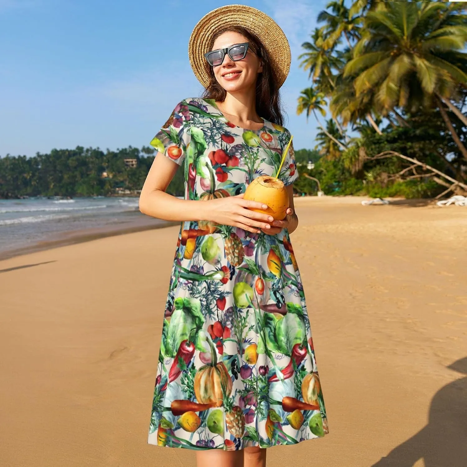 Vegan for Women's Casual Short Sleeve Dress with Pockets Dress for Summer,Travel,Lounging-