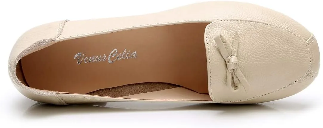 VenusCelia Women's Bowknot Wide Flat Shoe