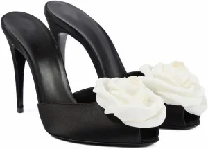 Vertundy Women's Stiletto Sandals Satin Flower High Heel Slides Peep Toe Pumps Party Dress Shoes