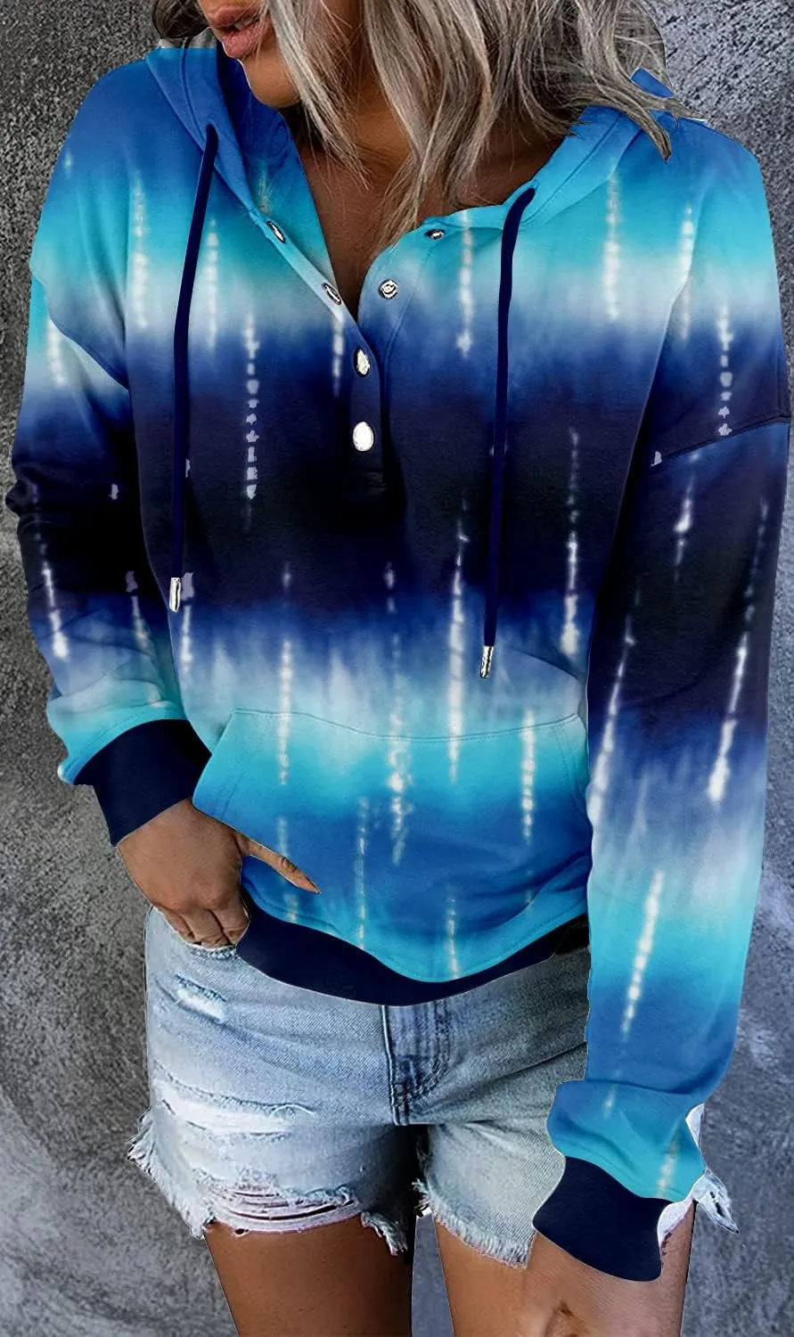 VIEACTIVEWEAR Hoodie for Women Tie Dye Sweatshirt Button Down Tops Casual Long Sleeve Oversize Pullover