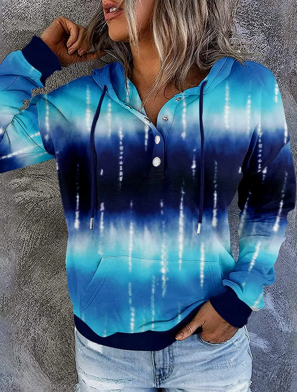 VIEACTIVEWEAR Hoodie for Women Tie Dye Sweatshirt Button Down Tops Casual Long Sleeve Oversize Pullover