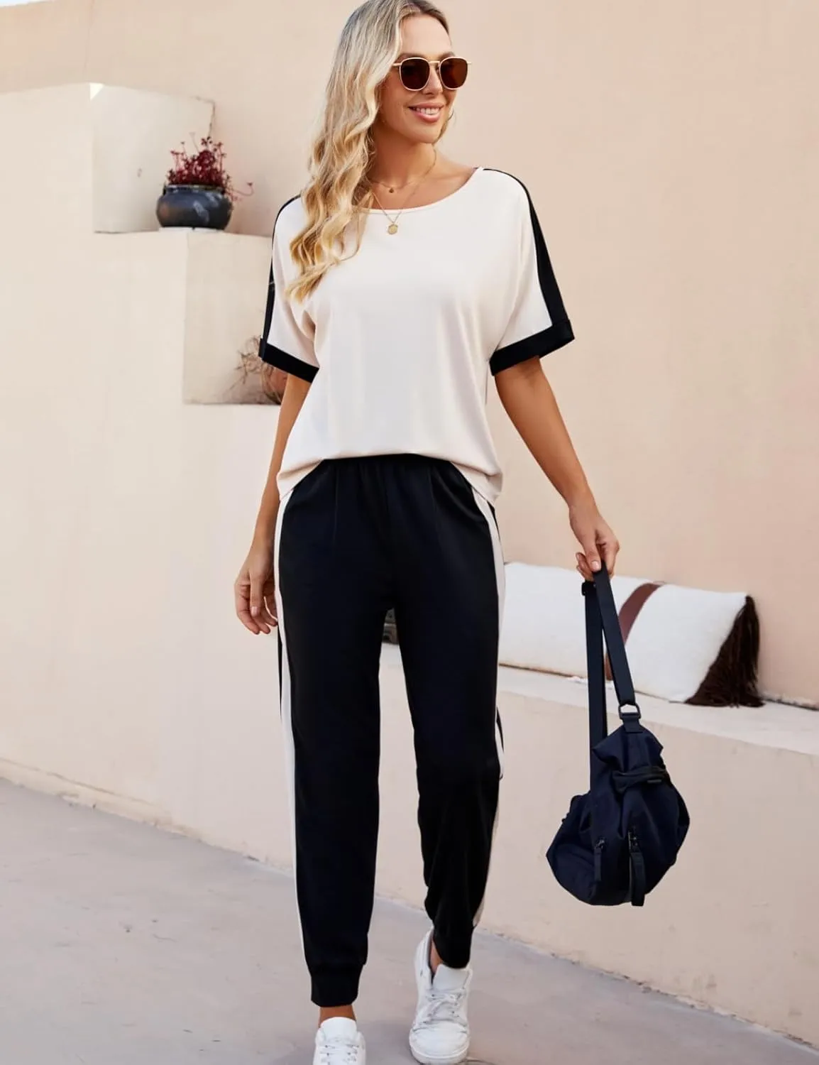VIMPUNEC Women 2 Piece Outfits Summer Casual Lounge Sets Soft Sweatsuits Trendy Matching Sets