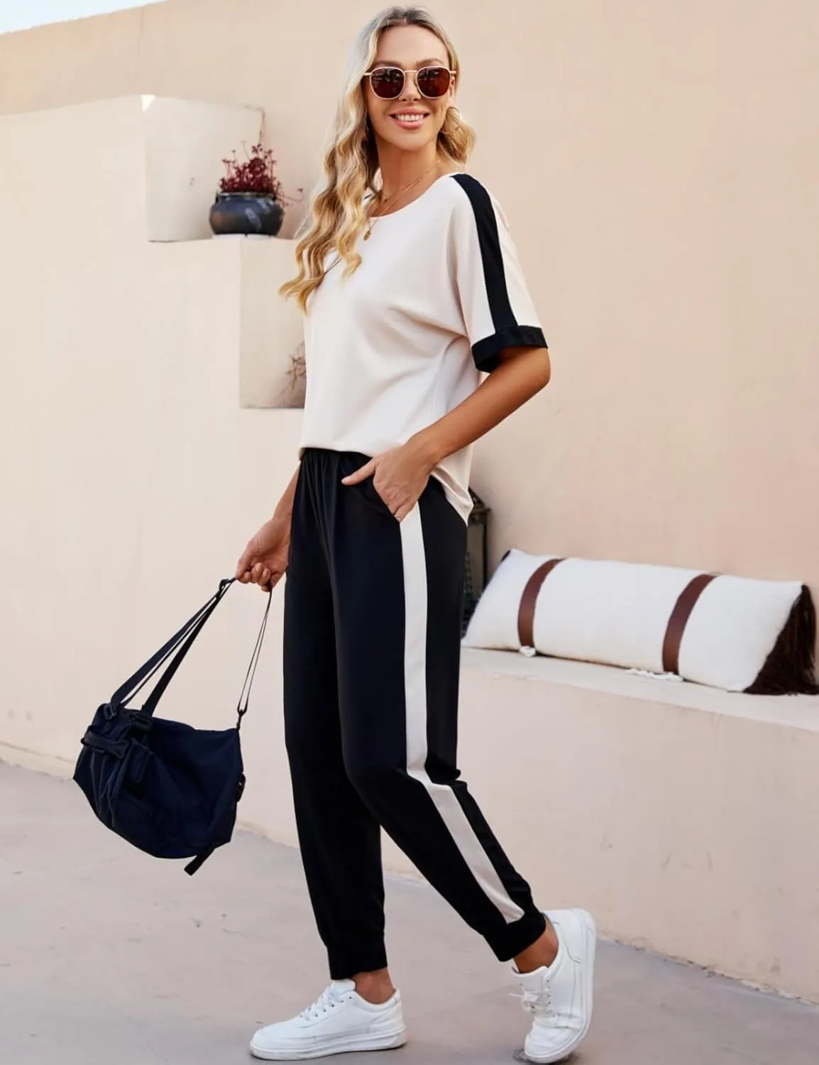 VIMPUNEC Women 2 Piece Outfits Summer Casual Lounge Sets Soft Sweatsuits Trendy Matching Sets