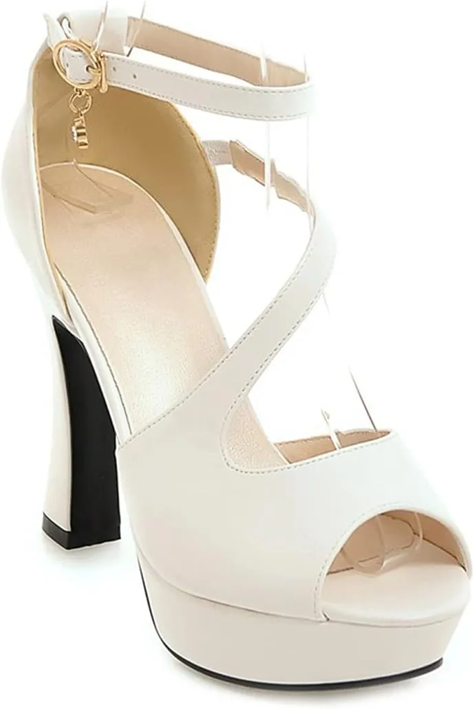 VOKLIN MISTU Women's Peep Toe Platform High Heel Dressy Sandals Ankle Strap Party Evening Pump Dress Heeled Sandal
