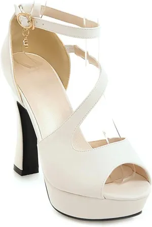 VOKLIN MISTU Women's Peep Toe Platform High Heel Dressy Sandals Ankle Strap Party Evening Pump Dress Heeled Sandal