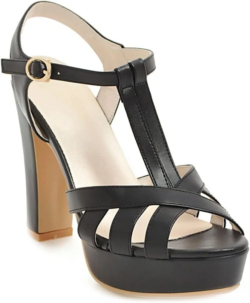 VOKLIN Women's Fashion T-strap Peep Toe Platform High Heel Sandals Party Evening Pump Dress Heeled Sandal