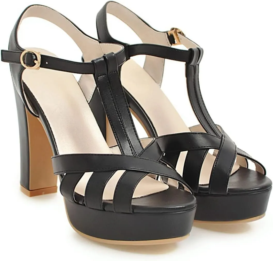 VOKLIN Women's Fashion T-strap Peep Toe Platform High Heel Sandals Party Evening Pump Dress Heeled Sandal