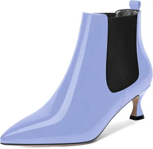 WAYDERNS Womens Pointed Toe Office Cute Bungee Patent Kitten Low Heel Ankle High Boots 2 Inch