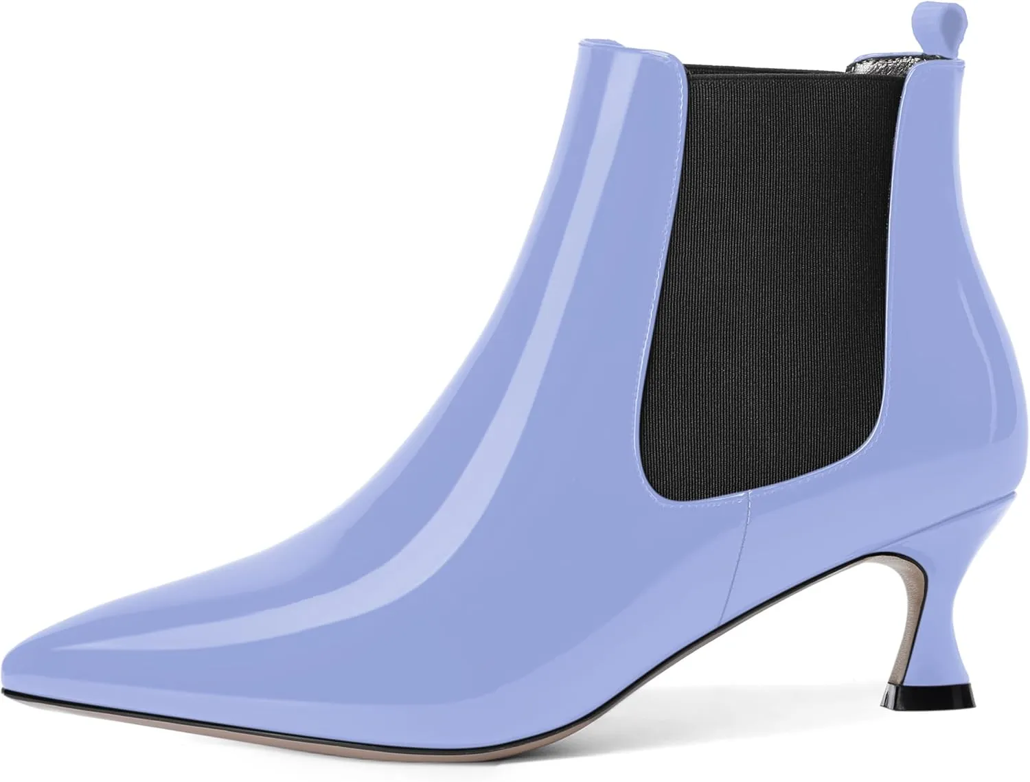 WAYDERNS Womens Pointed Toe Office Cute Bungee Patent Kitten Low Heel Ankle High Boots 2 Inch