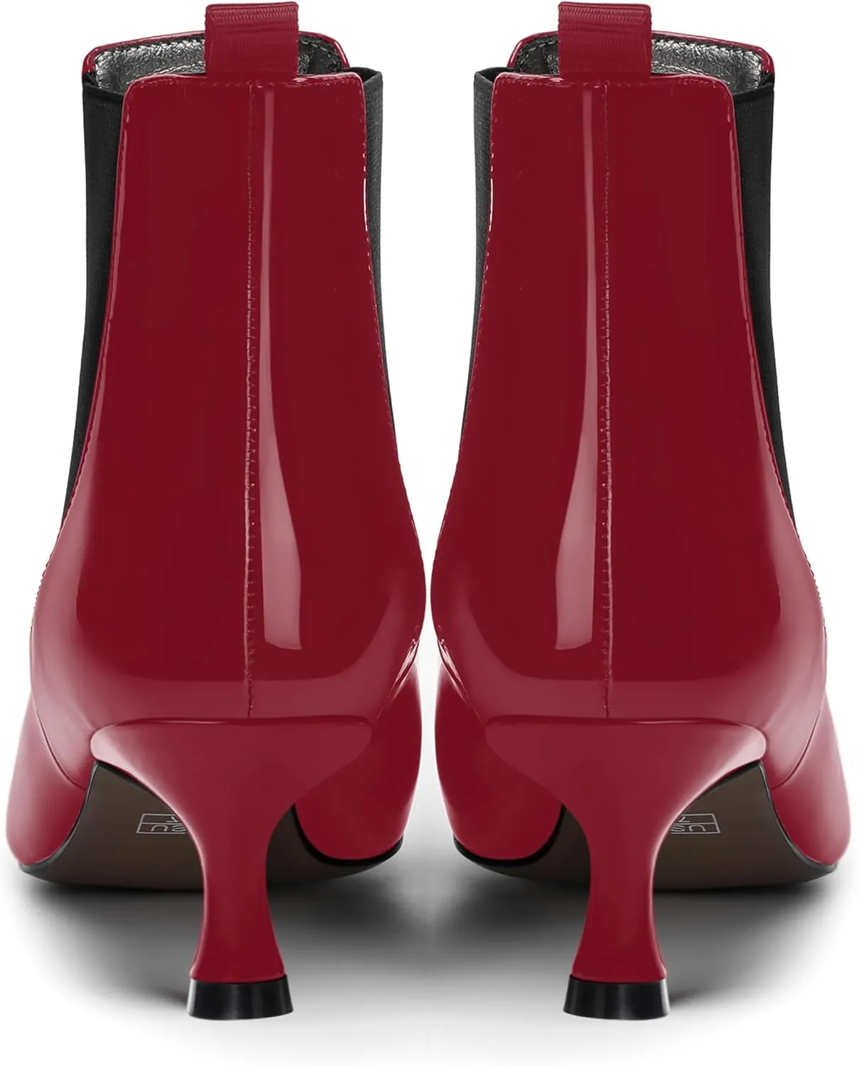 WAYDERNS Womens Pointed Toe Office Cute Bungee Patent Kitten Low Heel Ankle High Boots 2 Inch