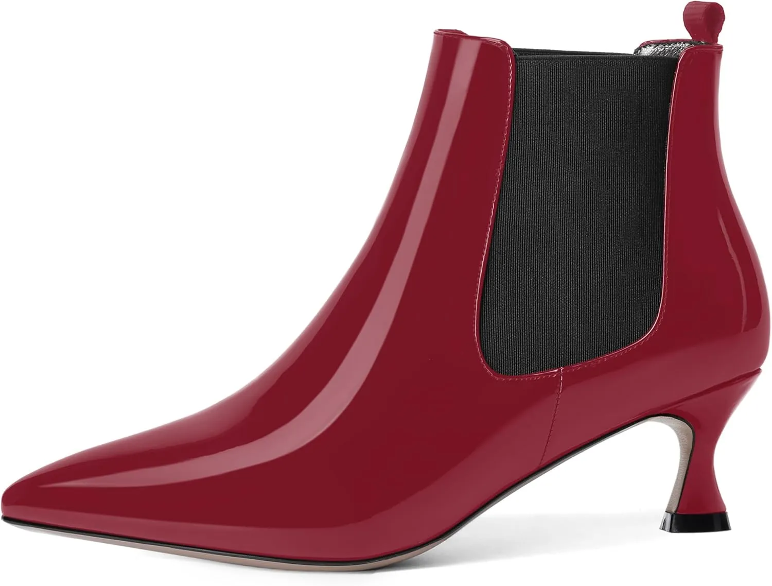 WAYDERNS Womens Pointed Toe Office Cute Bungee Patent Kitten Low Heel Ankle High Boots 2 Inch