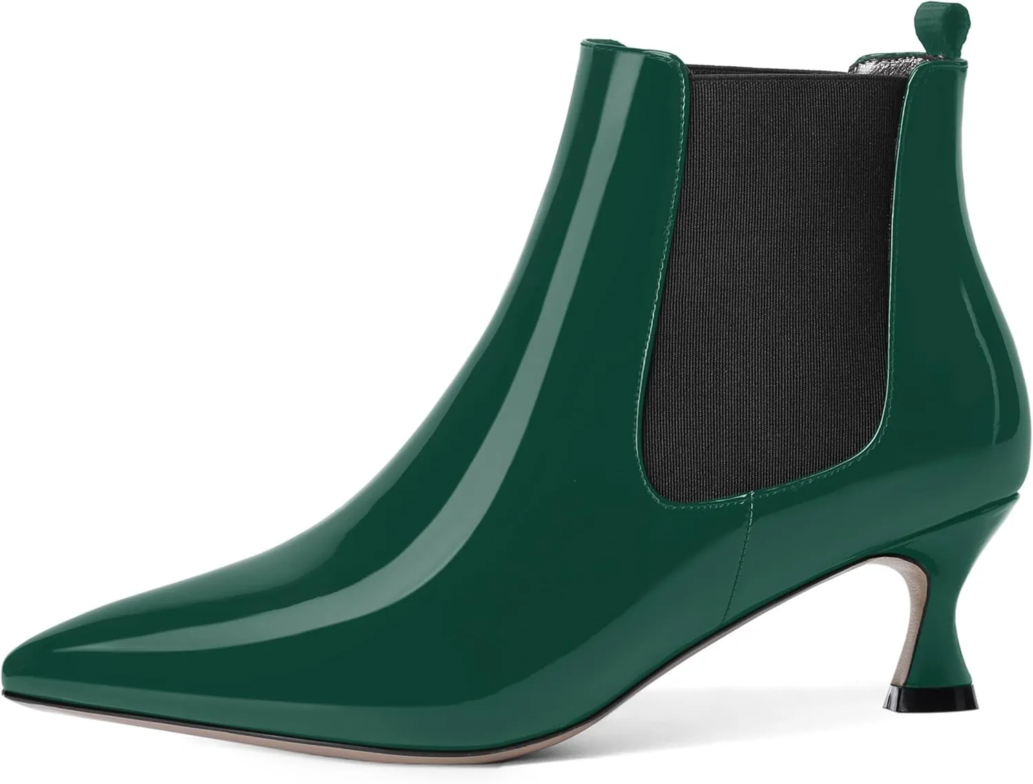 WAYDERNS Womens Pointed Toe Office Cute Bungee Patent Kitten Low Heel Ankle High Boots 2 Inch
