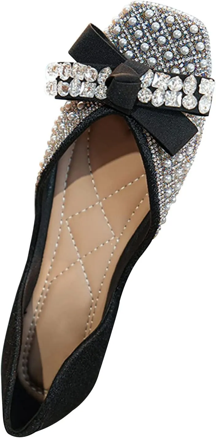 WENJIAZHIZHI Women's Ballet Flats Glittery Dress Shoes for Women Wedding Dressy Casual Soft Slip On Flats