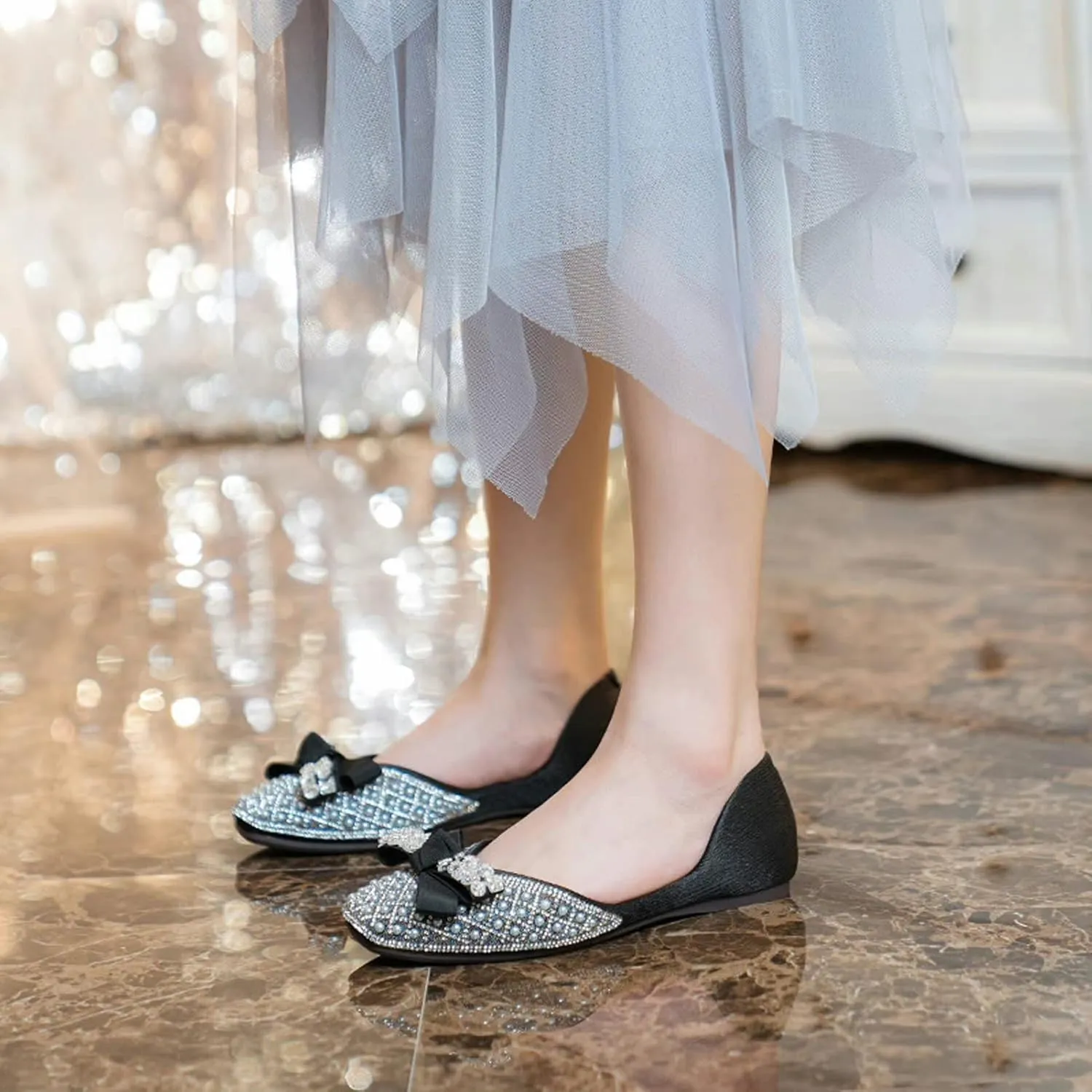 WENJIAZHIZHI Women's Ballet Flats Glittery Dress Shoes for Women Wedding Dressy Casual Soft Slip On Flats