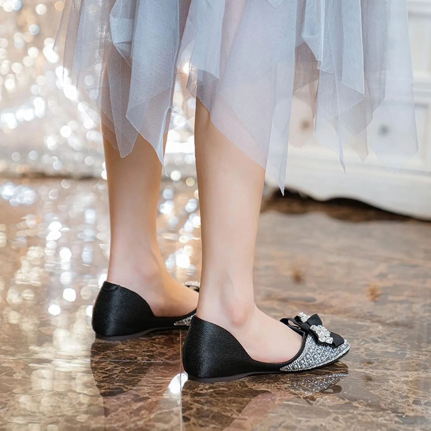 WENJIAZHIZHI Women's Ballet Flats Glittery Dress Shoes for Women Wedding Dressy Casual Soft Slip On Flats