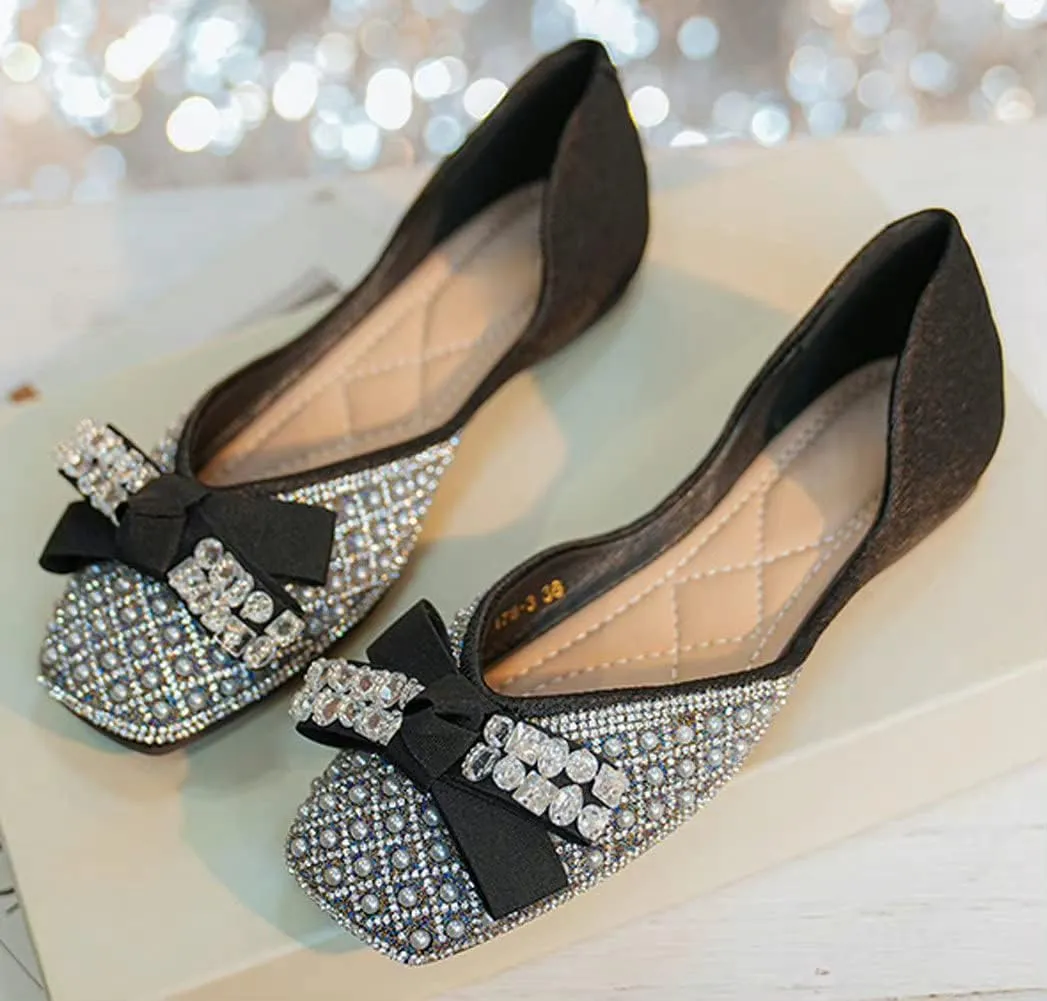WENJIAZHIZHI Women's Ballet Flats Glittery Dress Shoes for Women Wedding Dressy Casual Soft Slip On Flats