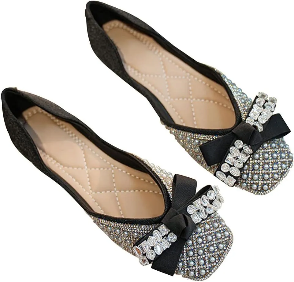 WENJIAZHIZHI Women's Ballet Flats Glittery Dress Shoes for Women Wedding Dressy Casual Soft Slip On Flats