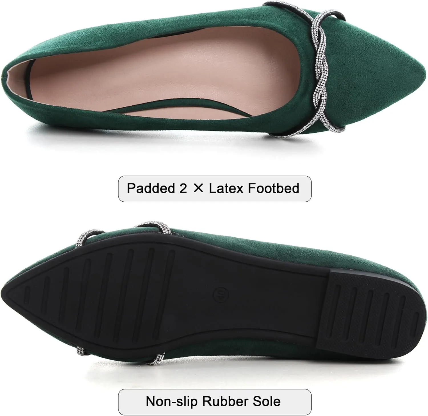WENJIAZHIZHI Womens Ballet Flats Shoes Black Chains Slip-On Loafers Flat Dress Shoes for Women Dressy Comfortable Pointed Toe