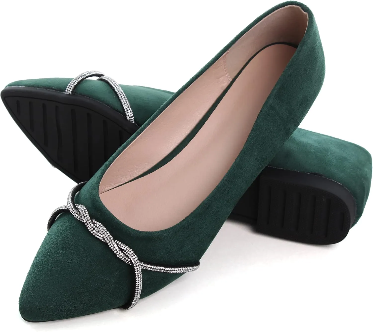 WENJIAZHIZHI Womens Ballet Flats Shoes Black Chains Slip-On Loafers Flat Dress Shoes for Women Dressy Comfortable Pointed Toe