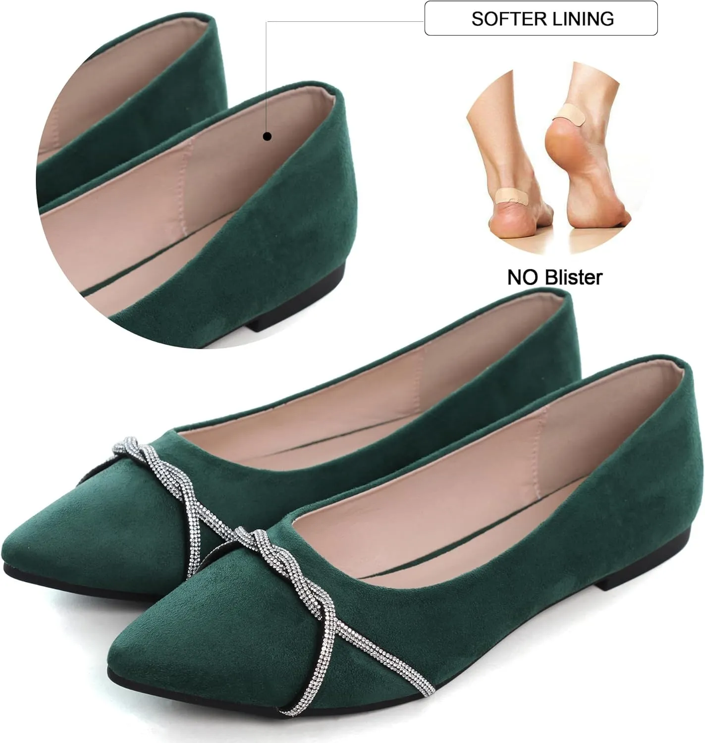 WENJIAZHIZHI Womens Ballet Flats Shoes Black Chains Slip-On Loafers Flat Dress Shoes for Women Dressy Comfortable Pointed Toe