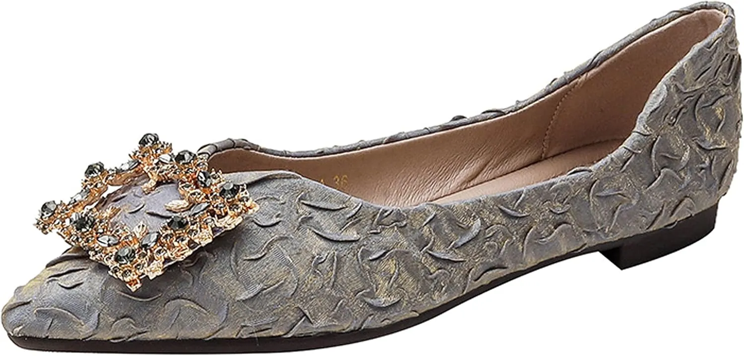 WENJIAZHIZHI Women's Rhinestones Pointed Toe Ballet Flats Casual Slip-On Walking Flats Loafers for Women Dressy Comfortable Shoes