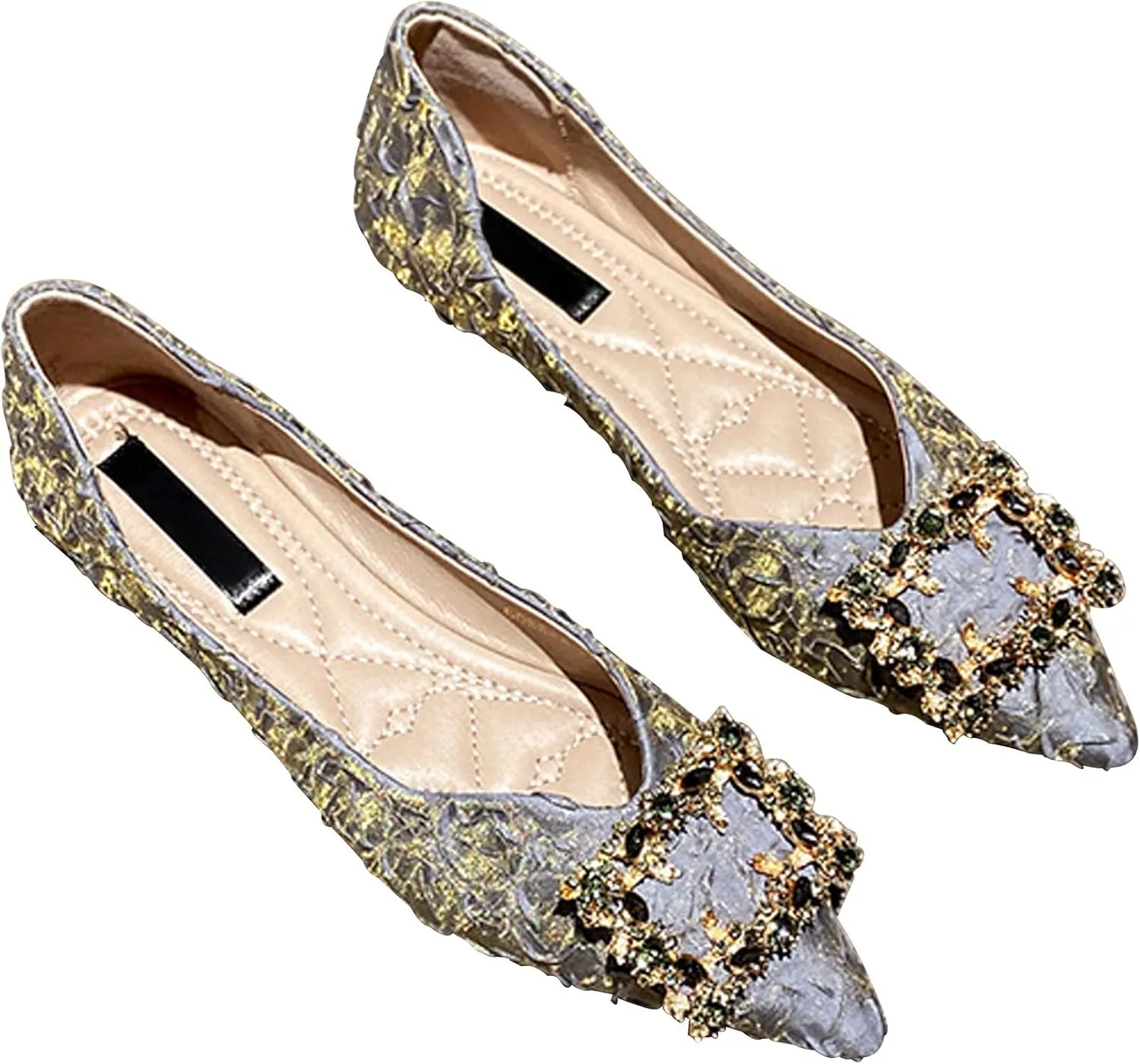 WENJIAZHIZHI Women's Rhinestones Pointed Toe Ballet Flats Casual Slip-On Walking Flats Loafers for Women Dressy Comfortable Shoes