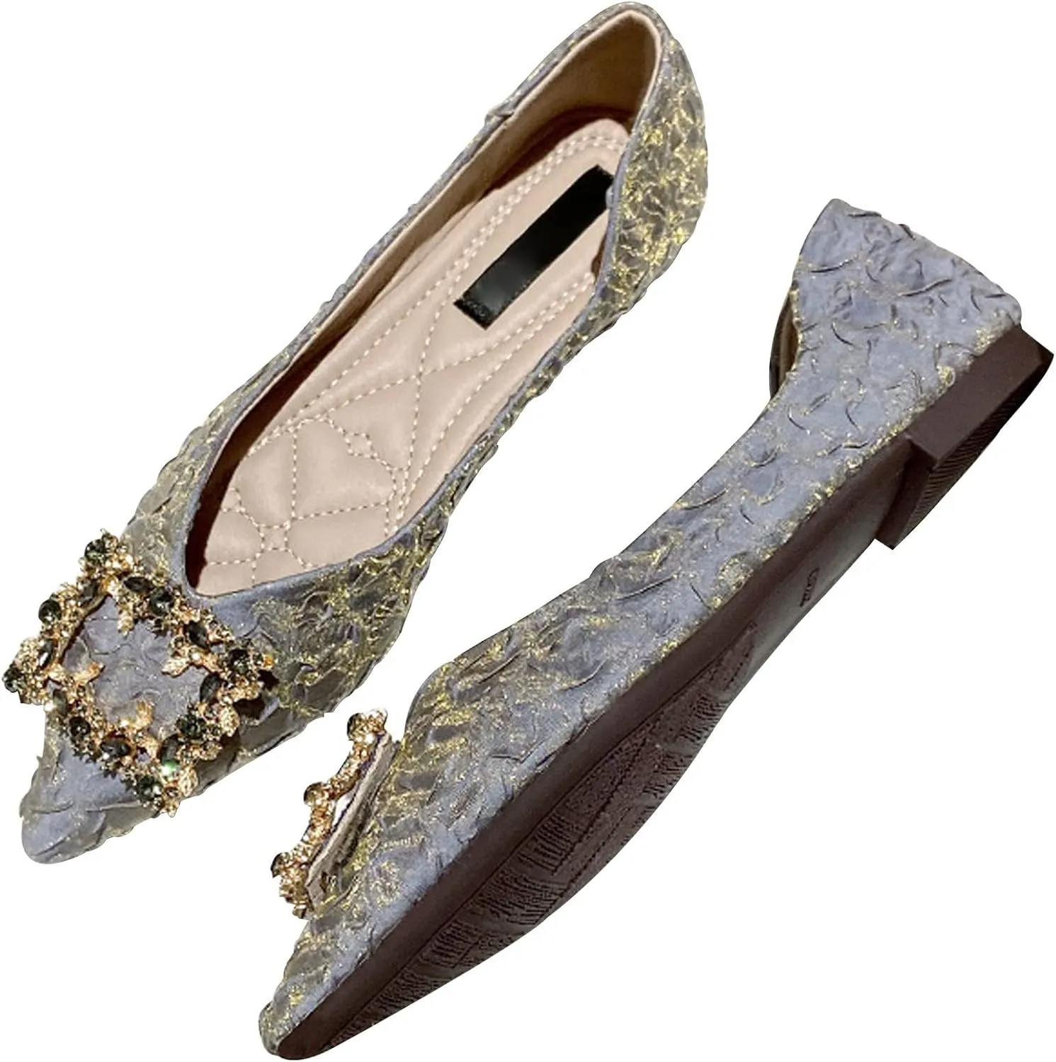 WENJIAZHIZHI Women's Rhinestones Pointed Toe Ballet Flats Casual Slip-On Walking Flats Loafers for Women Dressy Comfortable Shoes