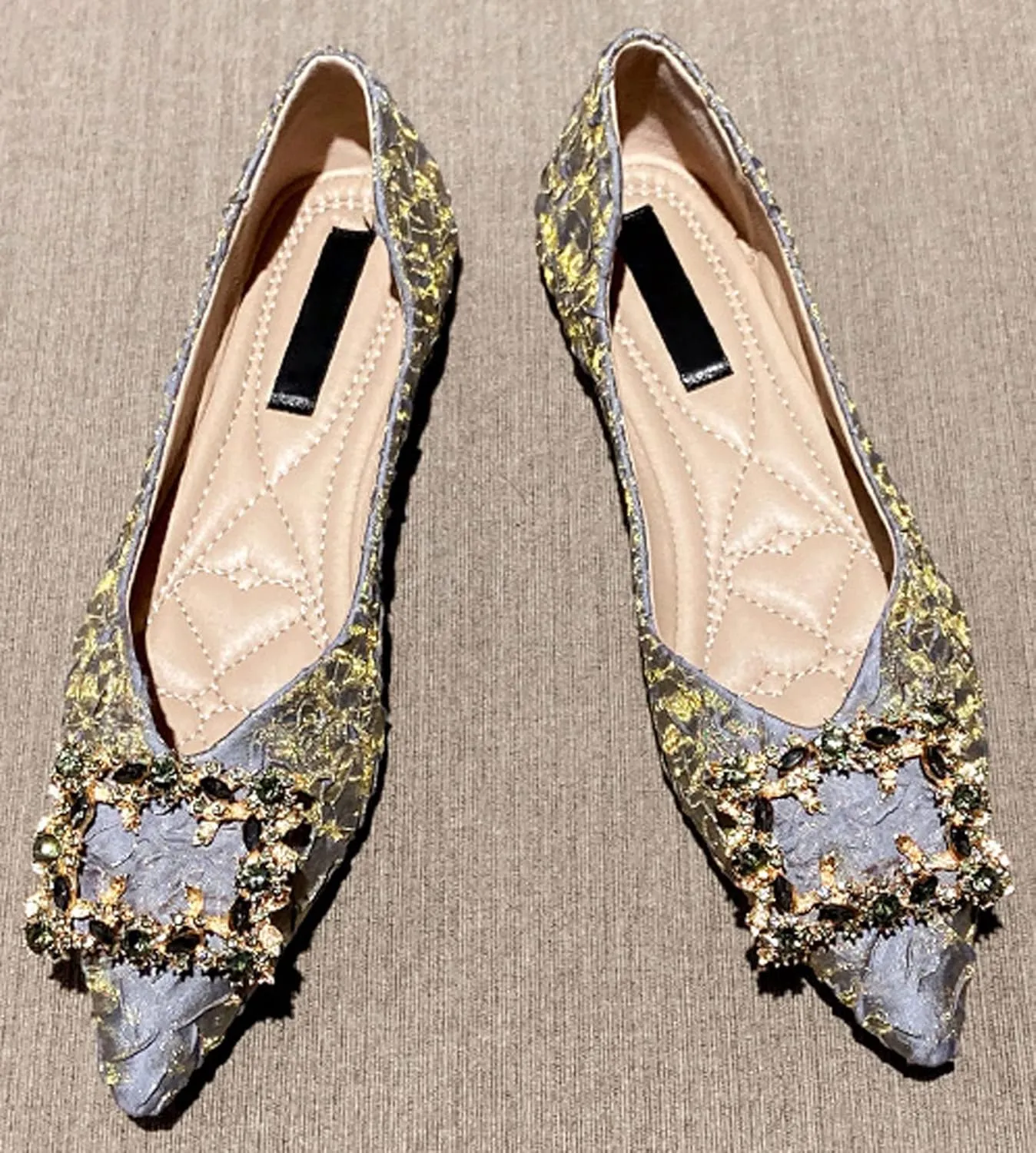 WENJIAZHIZHI Women's Rhinestones Pointed Toe Ballet Flats Casual Slip-On Walking Flats Loafers for Women Dressy Comfortable Shoes