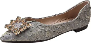 WENJIAZHIZHI Women's Rhinestones Pointed Toe Ballet Flats Casual Slip-On Walking Flats Loafers for Women Dressy Comfortable Shoes