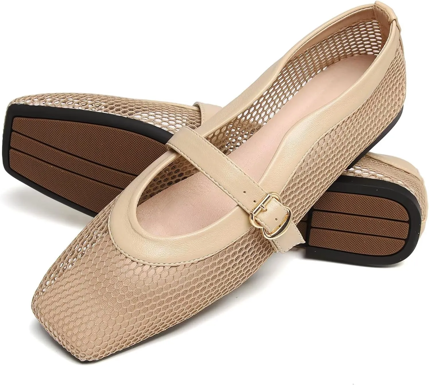 WENJIAZHIZHI Womens Square Toe Ballet Flats Comfortable Mary Jane Shoes Dressy Casual Slip-On Ballerina Walking Flat Shoes