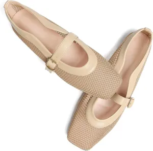 WENJIAZHIZHI Womens Square Toe Ballet Flats Comfortable Mary Jane Shoes Dressy Casual Slip-On Ballerina Walking Flat Shoes