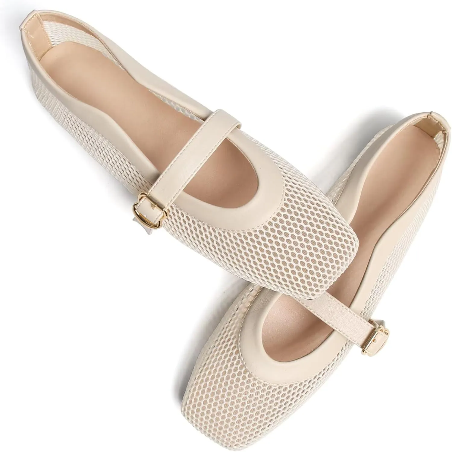 WENJIAZHIZHI Womens Square Toe Ballet Flats Comfortable Mary Jane Shoes Dressy Casual Slip-On Ballerina Walking Flat Shoes