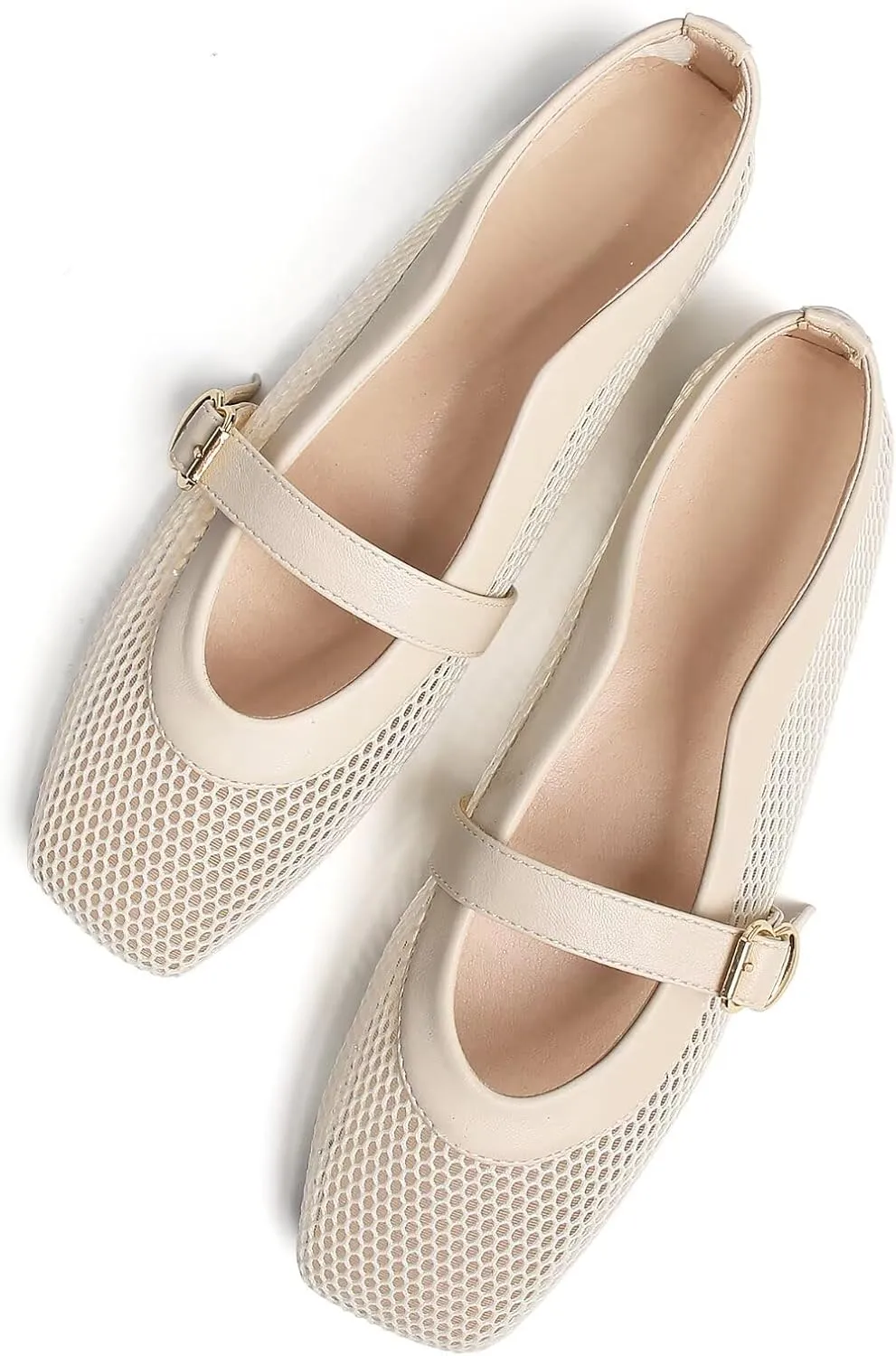 WENJIAZHIZHI Womens Square Toe Ballet Flats Comfortable Mary Jane Shoes Dressy Casual Slip-On Ballerina Walking Flat Shoes