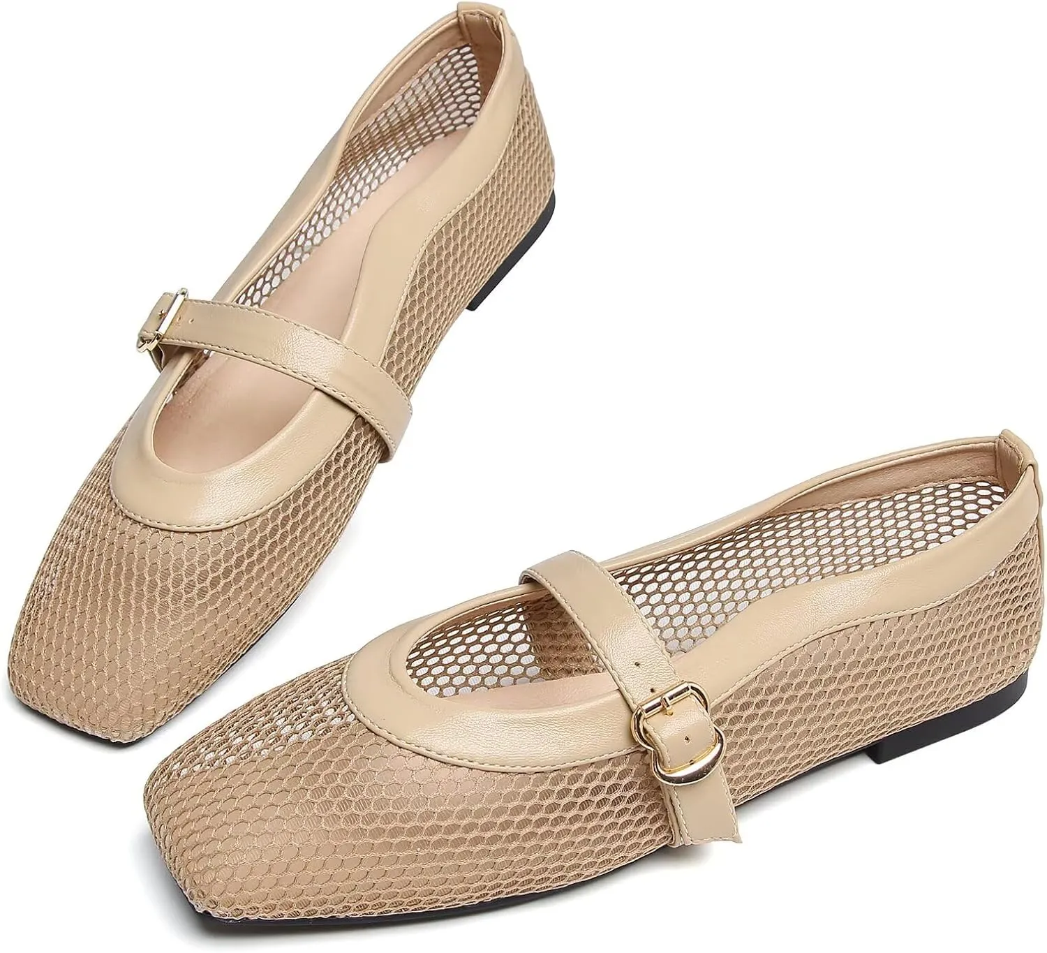 WENJIAZHIZHI Womens Square Toe Ballet Flats Comfortable Mary Jane Shoes Dressy Casual Slip-On Ballerina Walking Flat Shoes
