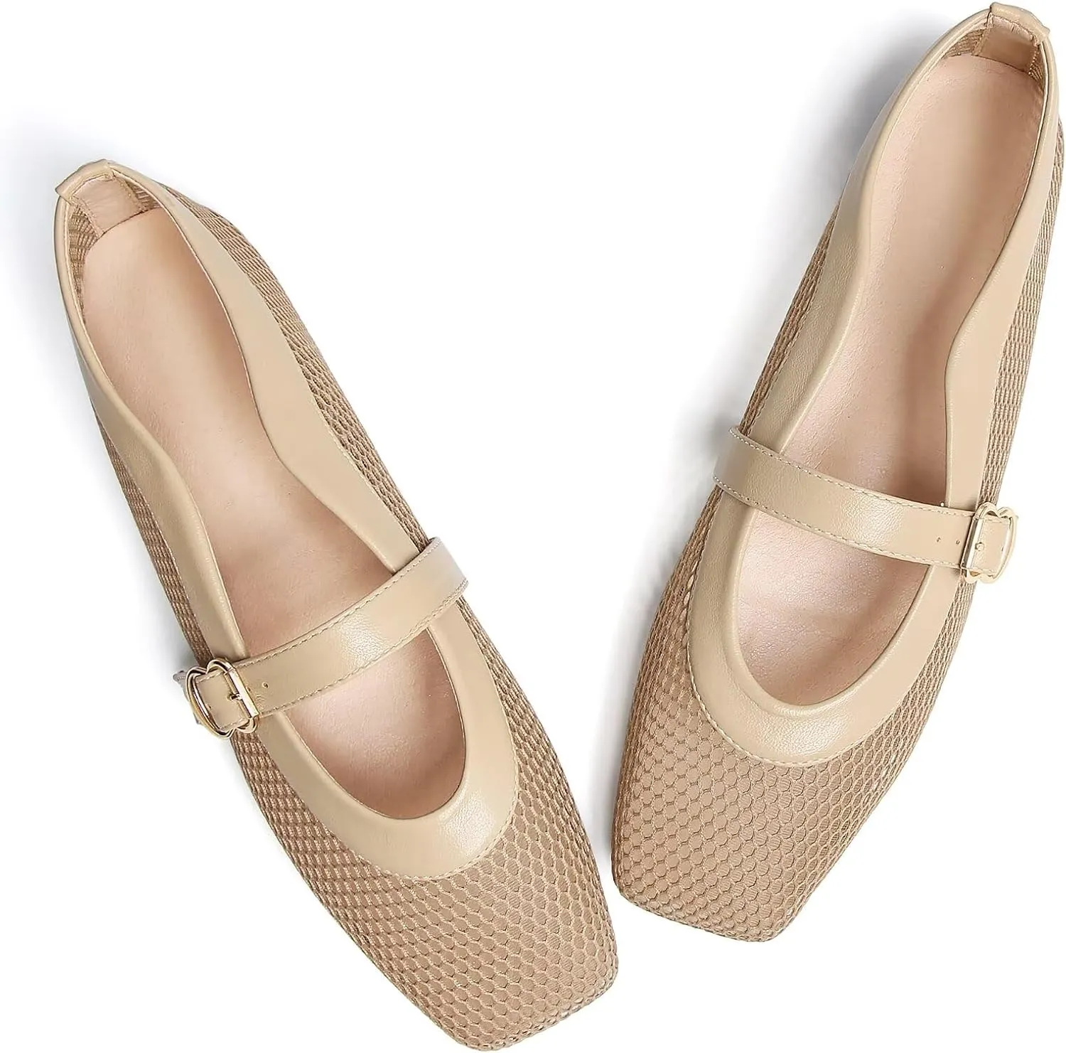 WENJIAZHIZHI Womens Square Toe Ballet Flats Comfortable Mary Jane Shoes Dressy Casual Slip-On Ballerina Walking Flat Shoes