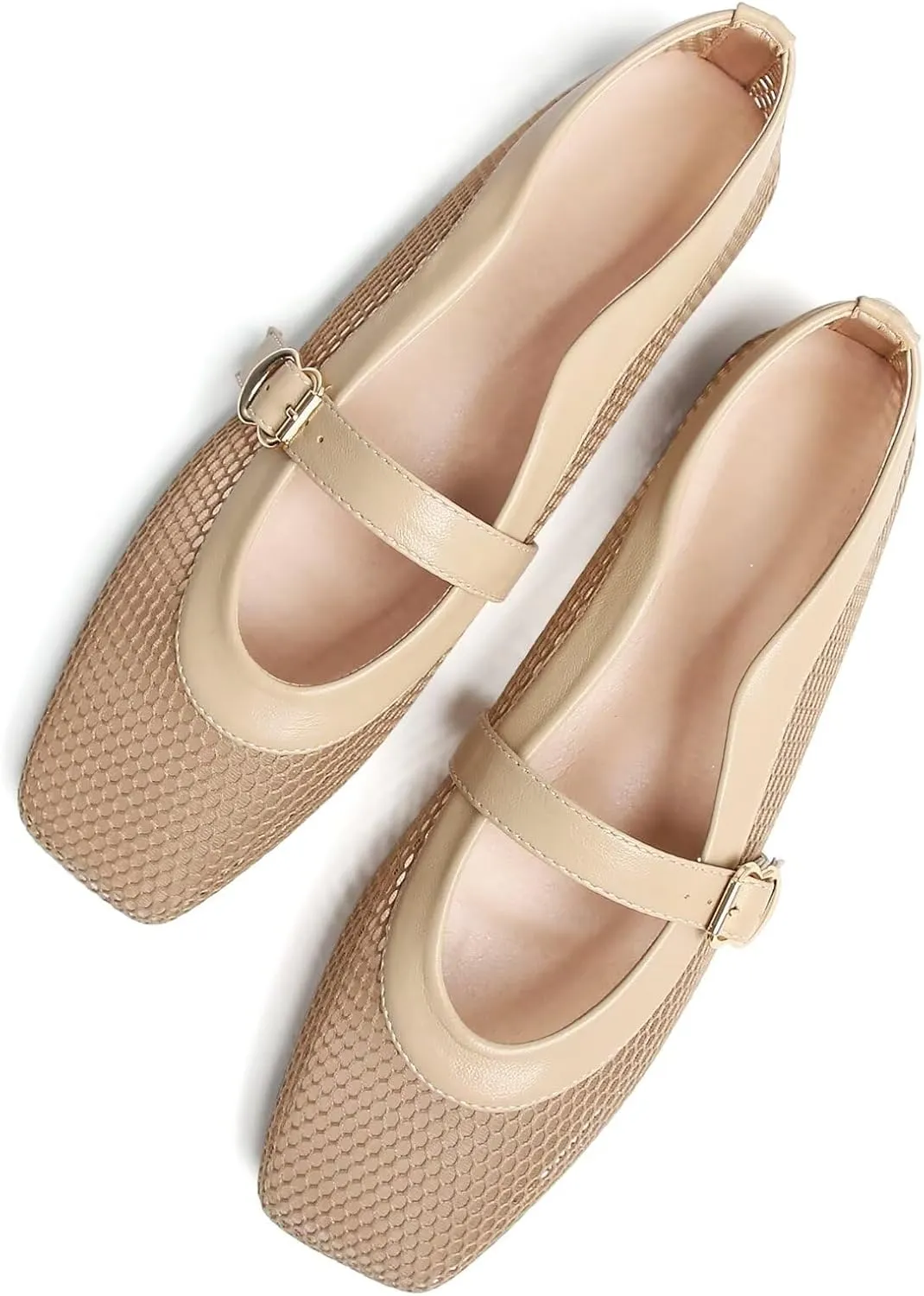 WENJIAZHIZHI Womens Square Toe Ballet Flats Comfortable Mary Jane Shoes Dressy Casual Slip-On Ballerina Walking Flat Shoes