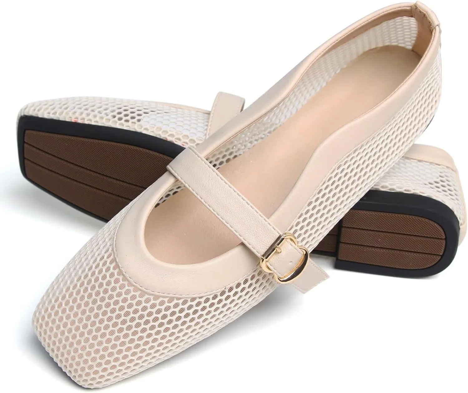 WENJIAZHIZHI Womens Square Toe Ballet Flats Comfortable Mary Jane Shoes Dressy Casual Slip-On Ballerina Walking Flat Shoes