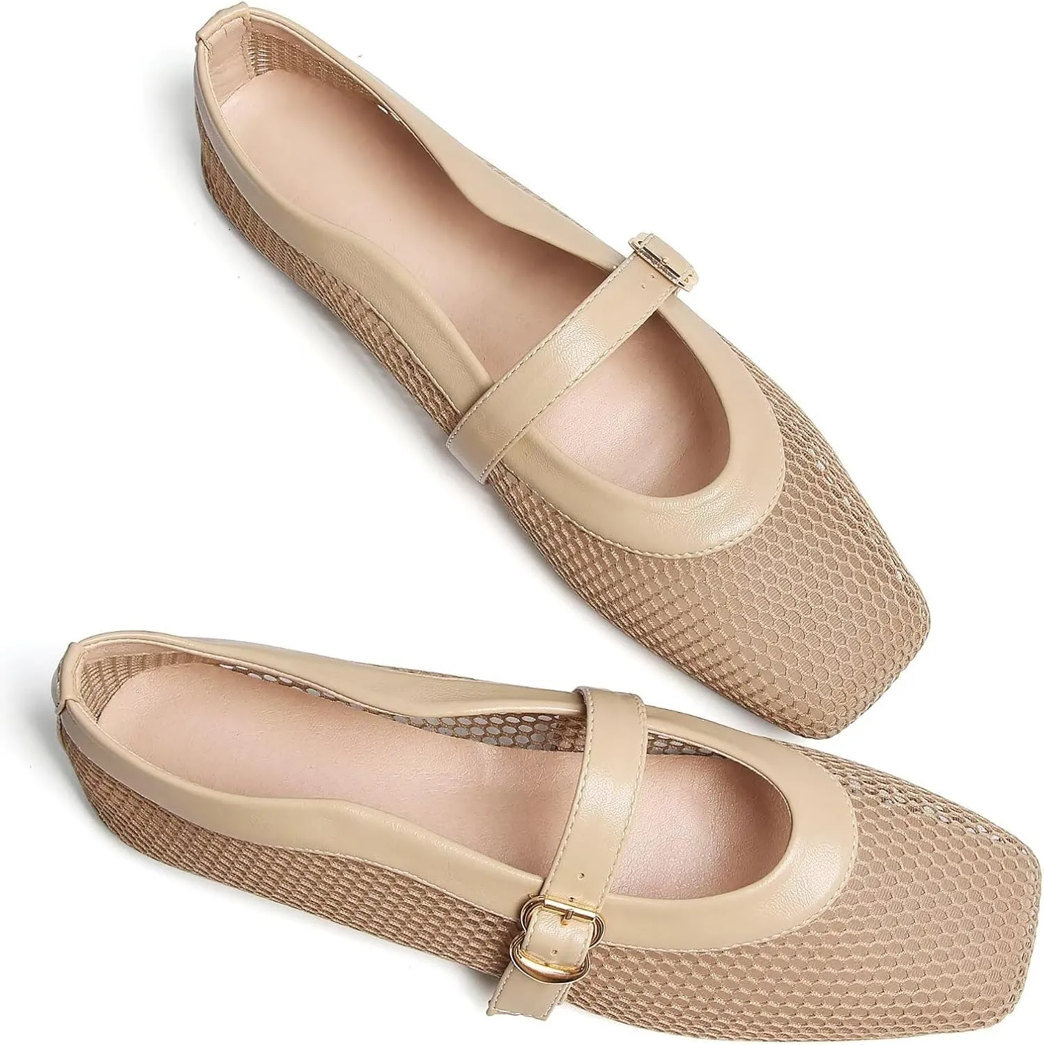 WENJIAZHIZHI Womens Square Toe Ballet Flats Comfortable Mary Jane Shoes Dressy Casual Slip-On Ballerina Walking Flat Shoes