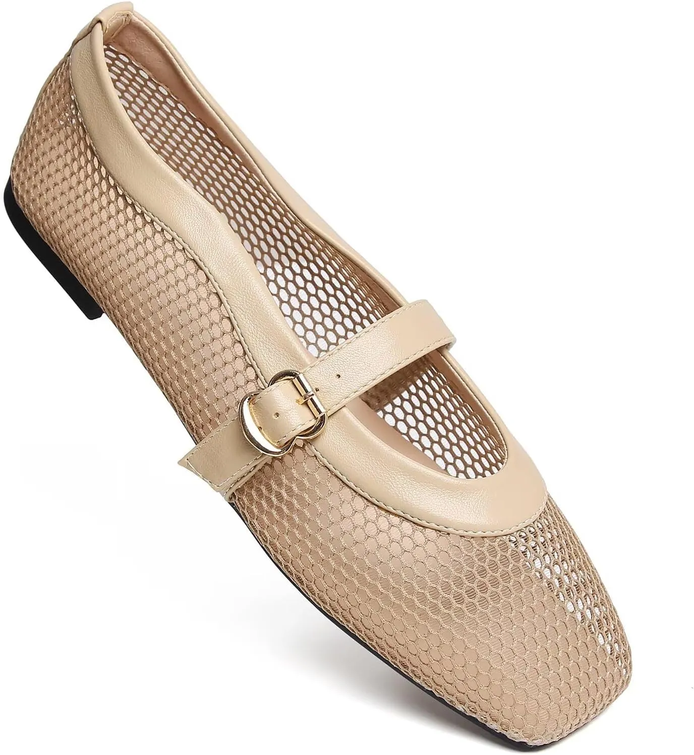 WENJIAZHIZHI Womens Square Toe Ballet Flats Comfortable Mary Jane Shoes Dressy Casual Slip-On Ballerina Walking Flat Shoes