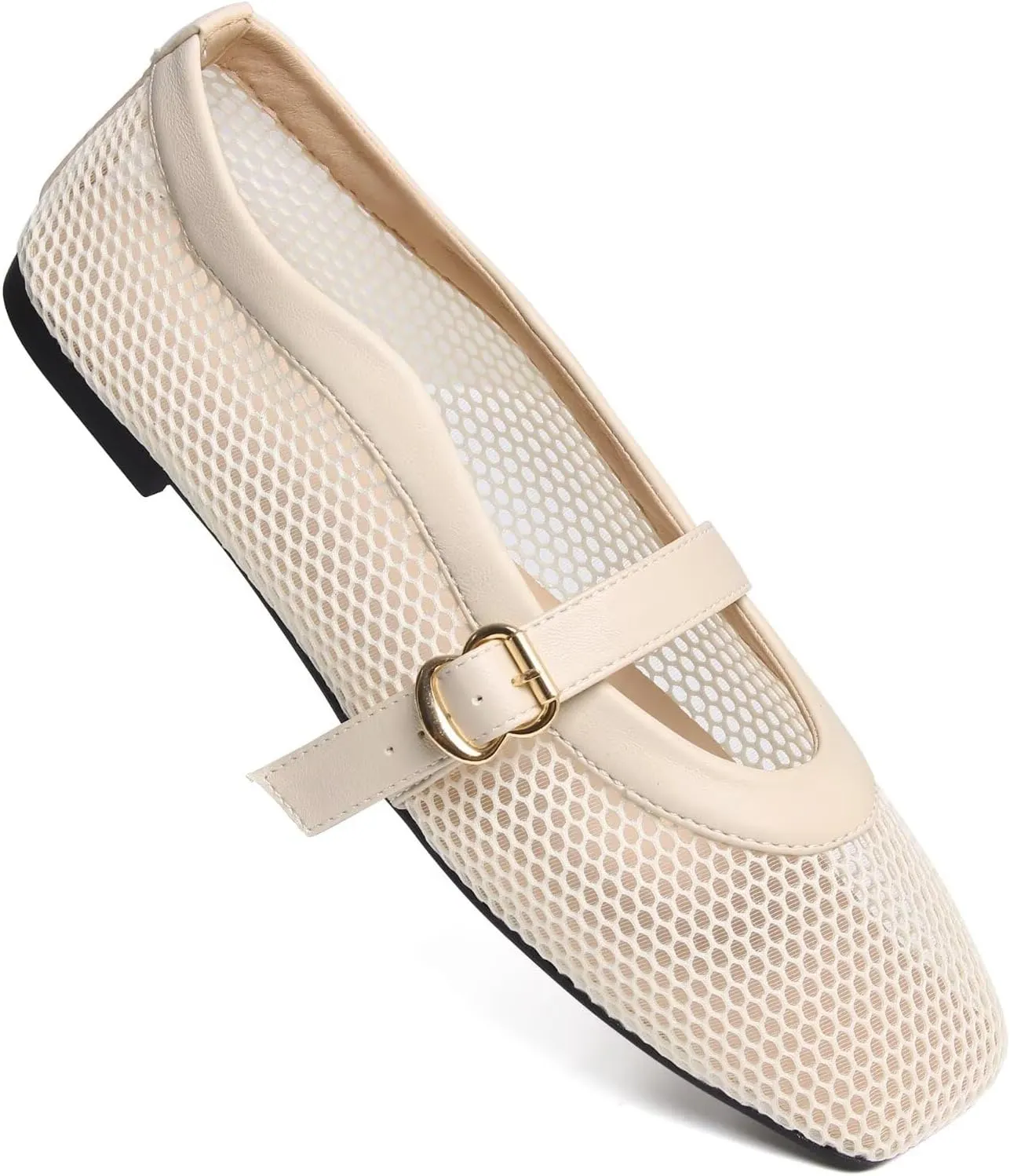 WENJIAZHIZHI Womens Square Toe Ballet Flats Comfortable Mary Jane Shoes Dressy Casual Slip-On Ballerina Walking Flat Shoes