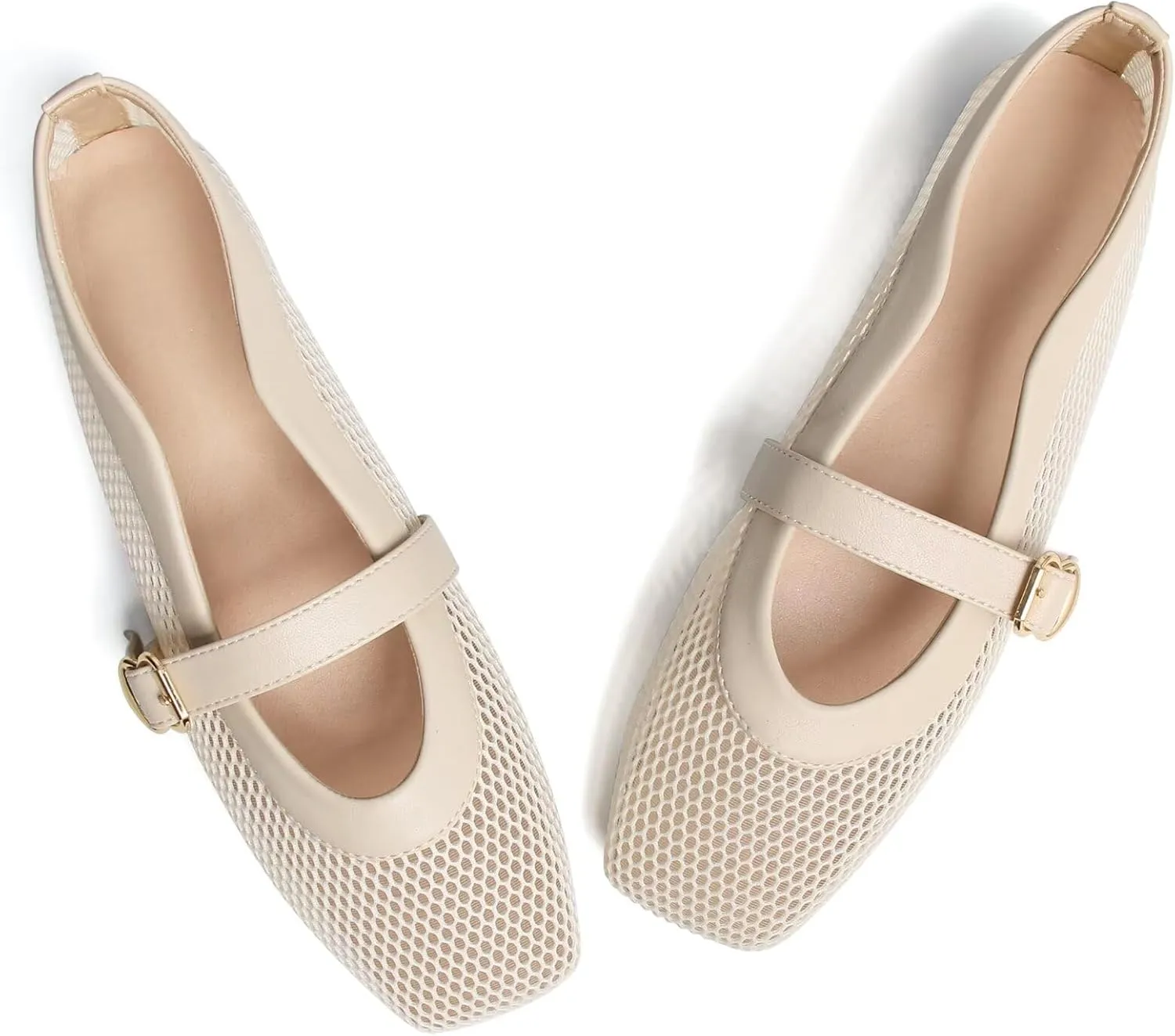 WENJIAZHIZHI Womens Square Toe Ballet Flats Comfortable Mary Jane Shoes Dressy Casual Slip-On Ballerina Walking Flat Shoes