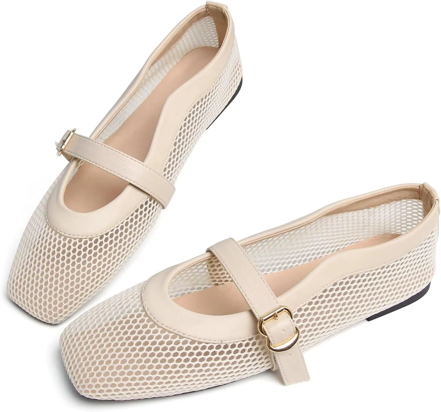 WENJIAZHIZHI Womens Square Toe Ballet Flats Comfortable Mary Jane Shoes Dressy Casual Slip-On Ballerina Walking Flat Shoes