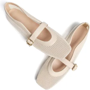 WENJIAZHIZHI Womens Square Toe Ballet Flats Comfortable Mary Jane Shoes Dressy Casual Slip-On Ballerina Walking Flat Shoes