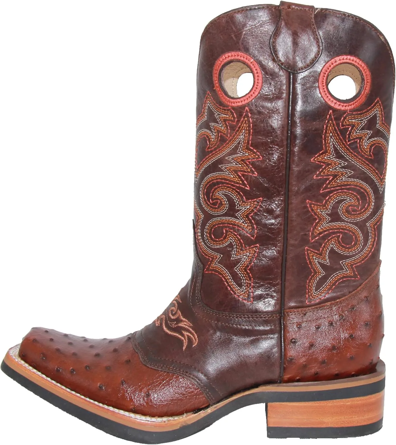 Western Shops Mens Genuine Cowhide Leather Square Toe Ostrich Quill Print Western Cowboy Boots