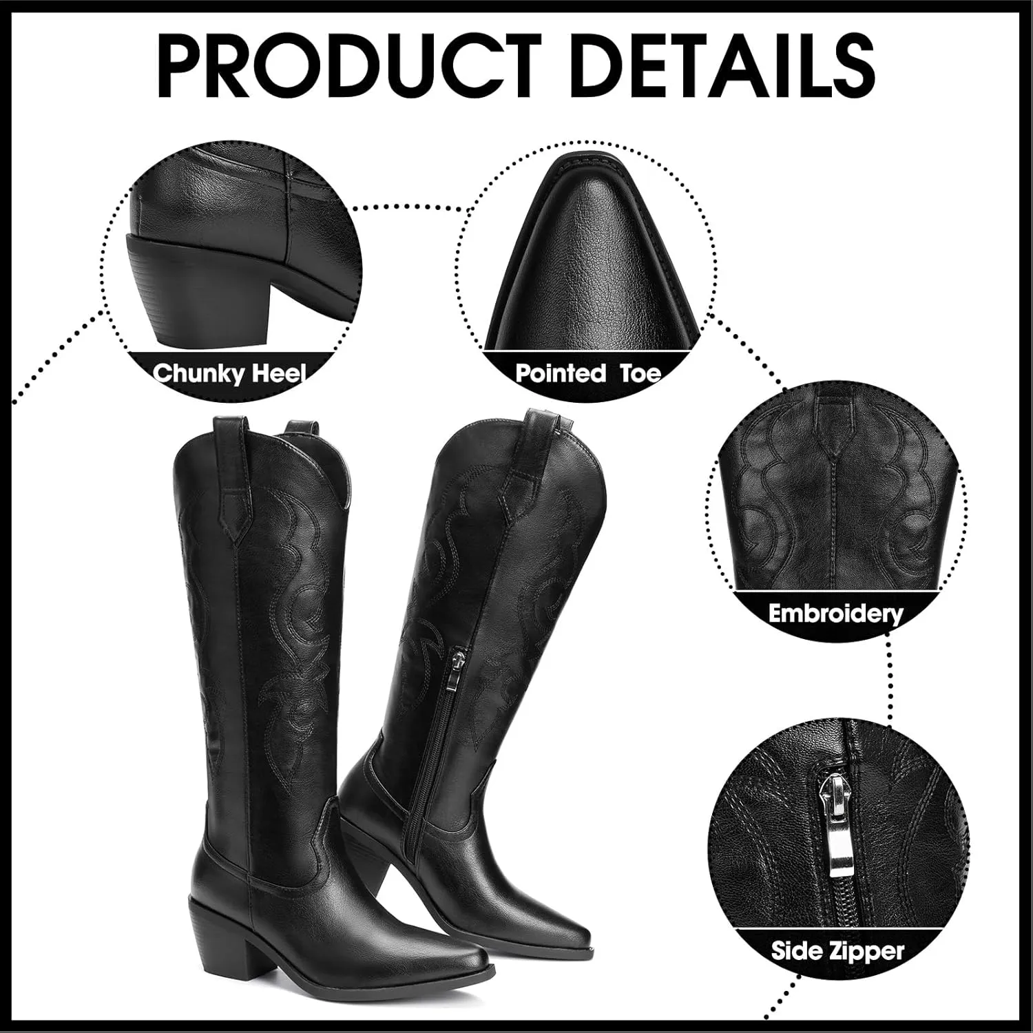 White Cowboy Boots for Women - Wide Calf Rhinestone Cowgirl Boots, Women Knee High Western Boots, Glitter Sparkly Ladies Tall Boots with Classic Embroidery and Side Zipper, Retro Classic Country Boots Pull On for Ladies