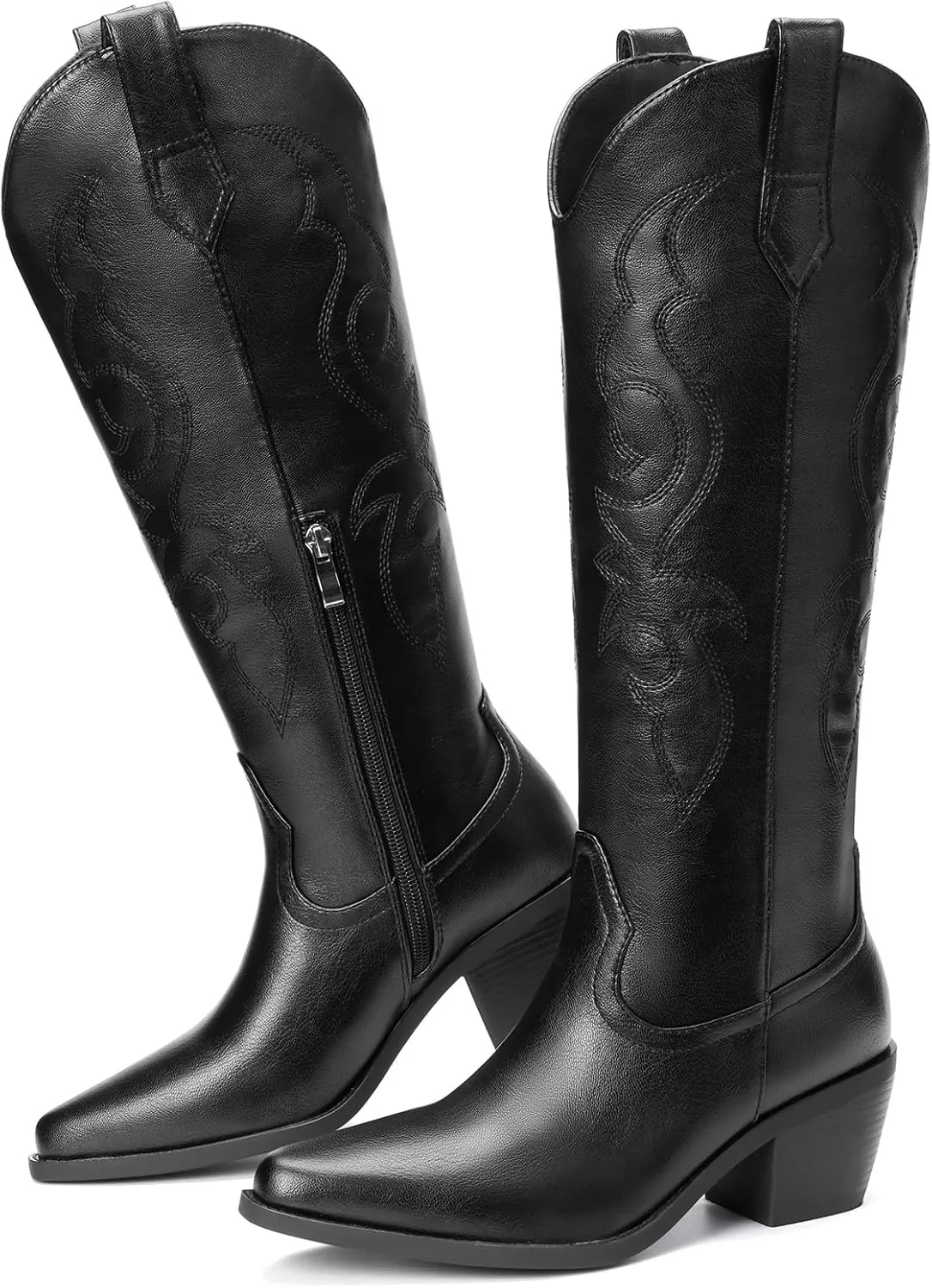 White Cowboy Boots for Women - Wide Calf Rhinestone Cowgirl Boots, Women Knee High Western Boots, Glitter Sparkly Ladies Tall Boots with Classic Embroidery and Side Zipper, Retro Classic Country Boots Pull On for Ladies