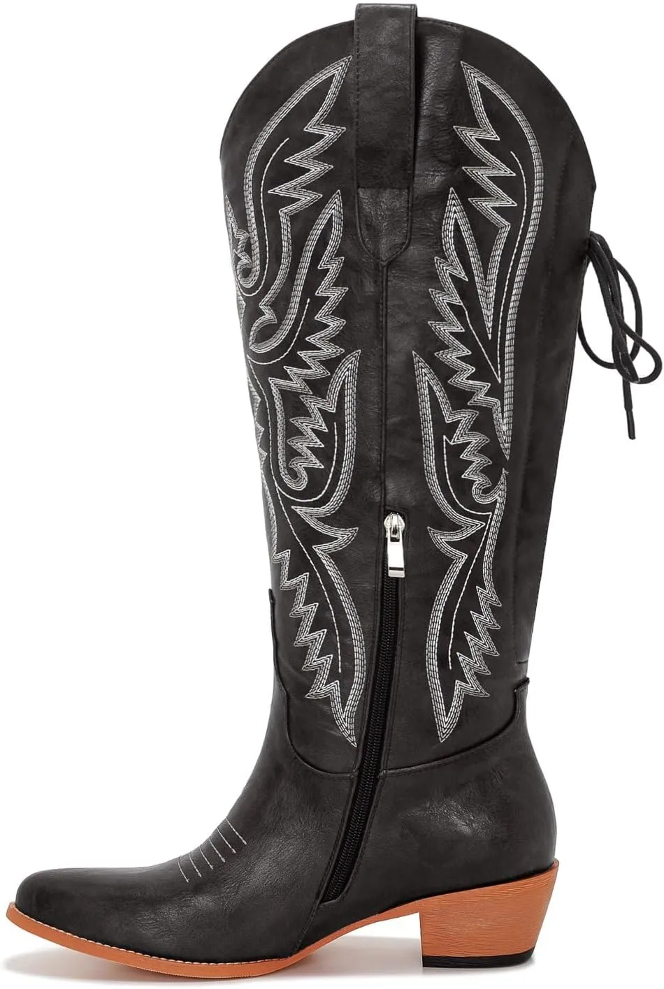 Wide Calf Cowboy Boots Women Adjustable Lace Up Knee High Tall Plus Size Cowgirl Boots Western Style Comfortable 2-Inch Heel